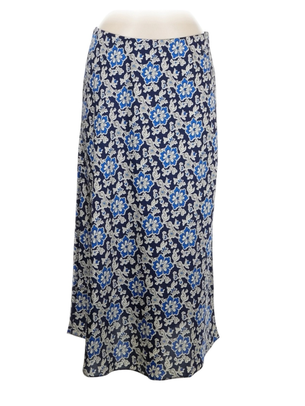 J. Crew Gwyneth Slip Skirt Size M Blue Floral Luster Charmeuse Office Workwear - Picture 2 of 6